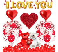Valentine's Day Decorations Kit,Romantic Decorations,Heart Shape Foil Balloons,Rose Petals Love-Bear Foil Balloon,for Valentines Wedding Bridal Anniversary Engagement Proposal Romantic Decor