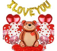 Valentines Day Decorations Kit Valentines Balloons I Love You Banner Heart Foil Balloons Teddy Bear Balloon 500 Pcs Rose Petals for Valentines Wedding Engagement Party Supply