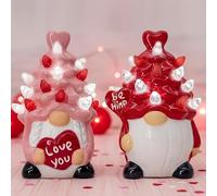 Valentines Day Decorations Pink&Red Lighted Up Ceramic Gnome Tree, Gnomes Figurines for Table Centerpieces Home Decor Indoor Outdoor Party, Valentines Day Gifs Home Decor for Couples Anniversary