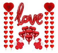 Valentines Day Decorations Set, 36 Inch Love Foil Balloon, 27 Pcs Romantic Proposal Decoration, Red Heart Balloons, Heart Paper Fans, Red Hearts Hanging String Garland for Valentine's Day Decor