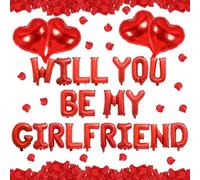 Valentines Day Decorations Set, Will You Be My Girlfriend Balloons 500 PCS Red Rose Petals and Heart Shape Balloons for Valentines Day Party Wedding Anniversary Engagement Decor