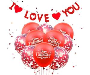 Valentines Day Decorations Set with 1pcs I LOVE YOU Banner & 10 Balloons, Red Valentine's Day Party Supplies for Valentines Day,Anniversary,Wedding Party