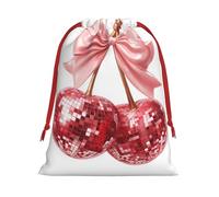 Valentine'S Day Disco Ball Cherries With Pink Bow Soft Velvet Christmas Drawstring Bag Reusable Wrapping Sack Xmas Party Present Bag