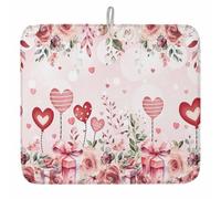 Valentine's Day Dish Drying Mat for Kitchen Counter Pink Love Heart Drying Pad Absorbent Drying Mats for Countertops Sinks Draining Racks Rose Gift Drainer Valentines Holiday Decorations 16x18 Inch