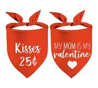 Valentine's Day Dog Bandanas, Kisses 25$ Double Sided 2 Pack Holiday Puppy Bandanas, My Mom is My Valentine Dog Kerchief Gifts (04)