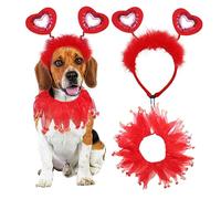 Valentine's Day Dog Clothes - Adorable Red Heart Headband Valentine's Day with Dog Collar | Dog Clothes Holiday Costumes for Breeds