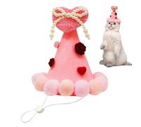 Valentine's Day Dog Hat, Heart Pink Pet Valentine's Day Hat with Plush Balls - Costume Holiday Photo Props Headwear Pet Outfit for Small Dogs Cats Puppies