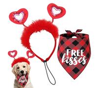 Valentine's Day Dog Headband, Adorable Headband and Bandana Set, Festive Pet Holiday Costume, Comfortable and Adjustable for Medium to Large Dog Breeds