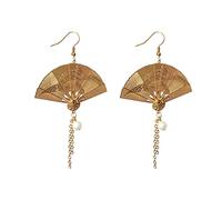 Valentine's Day Earrings Asymmetric Fan Earrings Sector Drop Small Fan Dangle Cute Retro Ethnic Pretty Stud (Gold, One Size)