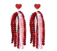 Valentine's Day Earrings Colorful Sequin Earrings Glitter Pink Love Heart Stud Earrings for Women Lover Heart Shaped Long Fringe Tassel Dangle Drop Earrings Holiday Jewelry Gifts, Resin, No Gemstone