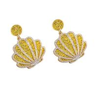 Valentine's Day Earrings Silver Needle Resin Earrings Japanese And Korean Sequin Water Ripple Scallop (Yellow, One Size)