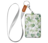 Valentines Day Eucalyptus Hearts Leather Name Badge Holders with Lanyard and 3-Card Capacity Card Holder case for Office Worker Nurse Teacher Student