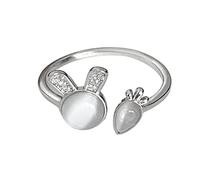 Valentine's Day Eye Cute Little Rabbit Ring Female Design Index Finger Ring Temperament Open (Silver, One Size)