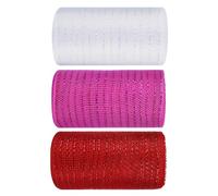 Valentine's Day Fabric Bands, Valentine's Net, 3 Roles Craft Ligaments Homecland Grinding, Solid Material, 6 Inch x 30 Feet for Wreath Wrapping Decorations