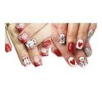 Valentine's Day False Nails Heart Glitters Set 48 Pieces Short Square Glossy Finish Press on for Trendy Women Glitters