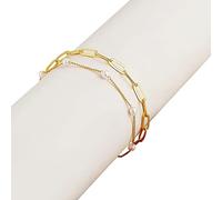 Valentine's Day Fashion Foot Accessories Female Personality Double Handmade Pearl Chain Plus Flat Chain Anklet (A, One Size)