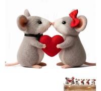 Valentines Day Felt Mouse Ornaments, Cute Needle Felted Mice Figurine, Needle Felting Valentine Mouse with Red Heart/Rose, Handcrafted Felt Animal Collection Doll (Style F)