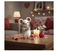Valentines Day Felt Mouse Ornaments - Handmade Cute Mouse Figurine with Heart & Flower | Small Needle Felted Animal Decor for Tiered Tray, Shelf, Desk | Unique Romantic Gift for Her, Wife, Girlfriend