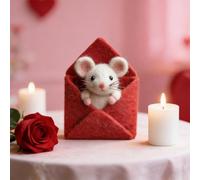 Valentines Day Felt Mouse Ornaments - Handmade Cute Mouse Figurine with Heart & Flower | Small Needle Felted Animal Decor for Tiered Tray, Shelf, Desk | Unique Romantic Gift for Her, Wife, Girlfriend
