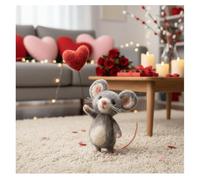 Valentines Day Felt Mouse Ornaments - Handmade Cute Mouse Figurine with Heart & Flower | Small Needle Felted Animal Decor for Tiered Tray, Shelf, Desk | Unique Romantic Gift for Her, Wife, Girlfriend