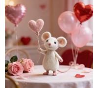 Valentines Day Felt Mouse Ornaments - Handmade Cute Mouse Figurine with Heart & Flower | Small Needle Felted Animal Decor for Tiered Tray, Shelf, Desk | Unique Romantic Gift for Her, Wife, Girlfriend