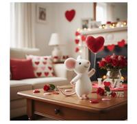 Valentines Day Felt Mouse Ornaments - Handmade Cute Mouse Figurine with Heart & Flower | Small Needle Felted Animal Decor for Tiered Tray, Shelf, Desk | Unique Romantic Gift for Her, Wife, Girlfriend