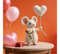 Valentines Day Felt Mouse Ornaments - Handmade Cute Mouse Figurine with Heart & Flower | Small Needle Felted Animal Decor for Tiered Tray, Shelf, Desk | Unique Romantic Gift for Her, Wife, Girlfriend