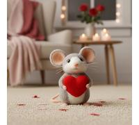 Valentines Day Felt Mouse Ornaments, Handmade Wool Felt Mouse Holding Heart,Cute Needle Felted Mice Figurine, Mini Wool Mice Figurines,Festive Tabletop FeltDoll Gifts for Valentines Day