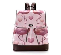 Valentines Day Flamingo and Heart Seamless Pattern. Women Laptop Backpack, PU Leather Daypack Fashion Rucksack Travel Shoulder Bag
