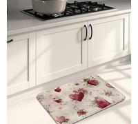 Valentine's Day Floral Kitchen Mats, Heart Pattern Vintage Soft Mats, Cushioned Comfort Washable Non Slip Decor Rugs for Kitchen Sinks Laundryroom 20x31 Inch