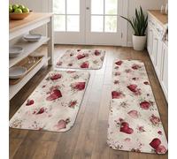Valentine's Day Floral Kitchen Mats, Heart Pattern Vintage Soft Mats, Cushioned Comfort Washable Non Slip Decor Rugs for Kitchen Sinks Laundryroom 3pcs