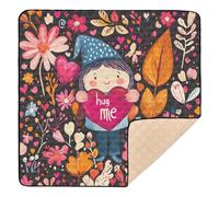 Valentines Day Floral Leaves Gnome Hug Me Large Non-Slip Baby Playmat for Floor 1-Piecing Tummy Time & Crawling Mat for Babies Infants Toddlers, 50'' x 50''