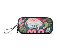 Valentines Day Floral Leaves Gnome Hug Me Nylon Pencil Cases for College Students Big Capacity Pencil Cases for School School Stationery for Middle School Teens