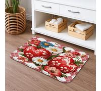 Valentine's Day Floral Quick Dry Bath Mat, Red Hearts and Chrysanthemum Pattern Absorbent Non Slip Shower Mat, Spring Washable Bath Rugs for Bathroom 16x24 Inch