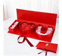 Valentines Day Flower Gift Box 2026 New, I Love You Heart-Shaped Gift Box, Elegant Rose Bouquet Empty Cardboard Gifts for Wedding Party, Mothers Birthday Love Favors (Red Style 1)