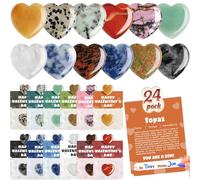 Valentine's Day Gem Gifts, 24 Pack Prefilled Valentine's Day Cards with Heart-Shape Gems, Valentine Crystals Rock Gift Exchange for Boys & Girls, Classroom School Party Favor (1 SET)