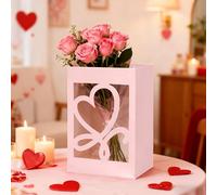 Valentine's Day Gift Bags with Clear Window, 9.8×7.1×5.1 Inch Paper Gift Bags with Transparent Window Handles, Simple Flower Tote Bag for Business, Shopping, Wedding, Party Favors (Pink)