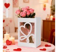 Valentine's Day Gift Bags with Clear Window, 9.8×7.1×5.1 Inch Paper Gift Bags with Transparent Window Handles, Simple Flower Tote Bag for Business, Shopping, Wedding, Party Favors (White)