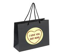 Valentines Day Gift Bags with Handles - Small Large Medium Valentines Paper Bags for Her Him - Valentine Galentine Birthday Anniversary Bag - Love You Yellow - Black - Medium