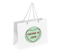 Valentines Day Gift Bags with Handles - Small Large Medium Valentines Paper Bags for Her Him - Valentine Galentine Birthday Anniversary Bag - Partner Green - White - Medium