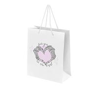 Valentines Day Gift Bags with Handles - Small Large Medium Valentines Paper Bags for Her Him - Valentine Galentine Birthday Anniversary Bag - Skeleton - White - Large Portrait