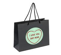 Valentines Day Gift Bags with Handles - Small Large Medium Valentines Paper Bags for Her Him - Valentine Galentine Birthday Anniversary Bag - Love You Green - Black - Medium