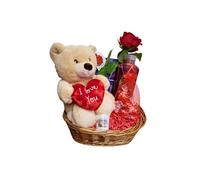 Valentine's Day Gift Basket with Plush Teddy Bear, Red Rose, Chocolate and BubbleBath, Romantic Gift Set
