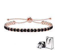 Valentine's Day Gift Classic Bolo Adjustable Rystal Slider Bracelet, Hypoallergenic Birthstone Tennis Bracelet, Fashion Cubic Diamond Chain for Wife Girlfriend Lady Women Mom Sister (Gold-Black)