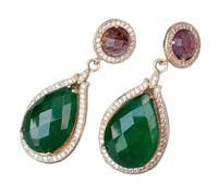Valentine's Day gift Green Jade Teardrop Crystal pave Stud Earrings Ethnic Style For Women