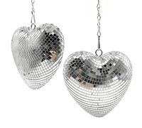 Valentines-Day Gift Heart Shaped Disco-Ball - 2 Pack Mirror Disco Balls for Valentines Day Gift Party Reflective Decor for Table, Desk, Room, Home, Bar, Hanging Disco Decor Retro Silver (6 inch)