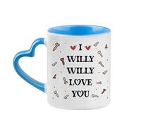 Valentine's Day Gift, I Willy Love You, Cheeky Rude Design, Heart Handle Coffee, Tea Mug. (Blue)