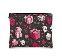 Valentine'S Day Gift Makeup Bag, Peach Hearts and Boxes Cosmetic Travel Pouch for Women, Portable Small Canvas Zipper Organizer, Peach, 7x9 Inch, Gift