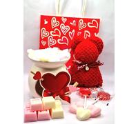 Valentine's Day Gift Set, Scented Wax Melts with Essential Oils, Ceramic Burner, Heart Decorations and Sweets