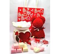 Valentine's Day Gift Set with Scented Wax Melts, Ceramic Burner, Plush Bear and Sweets, 20 Pieces